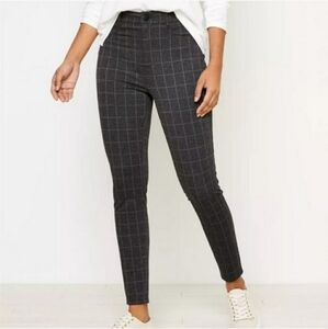 Loft Windowpane Plaid Ankle Slim Pants 16 Charcole Pink Office Business Casual